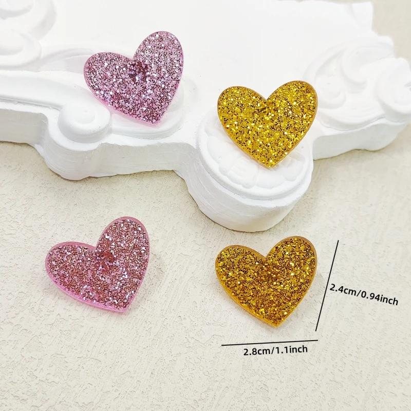 KUGUYS Cute Glitter Peach Heart Stud Earring for Women Acrylic Fashion Summer Jewelry Accessories