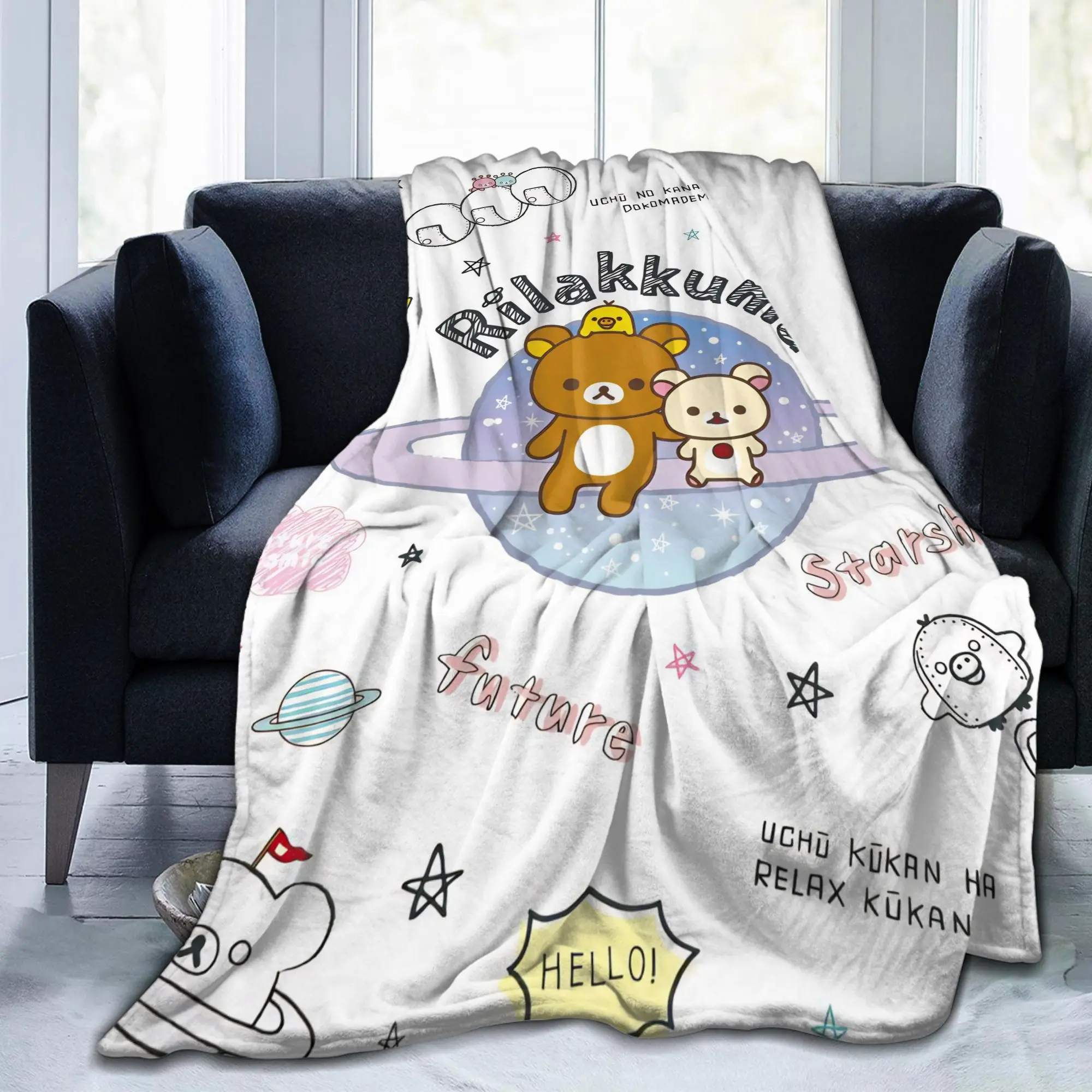 

Одеяло Kawaii Rilakkuma, бархатный текстильный декор, многофункциональные ультрамягкие пледы для кровати, автомобильные покрывала
