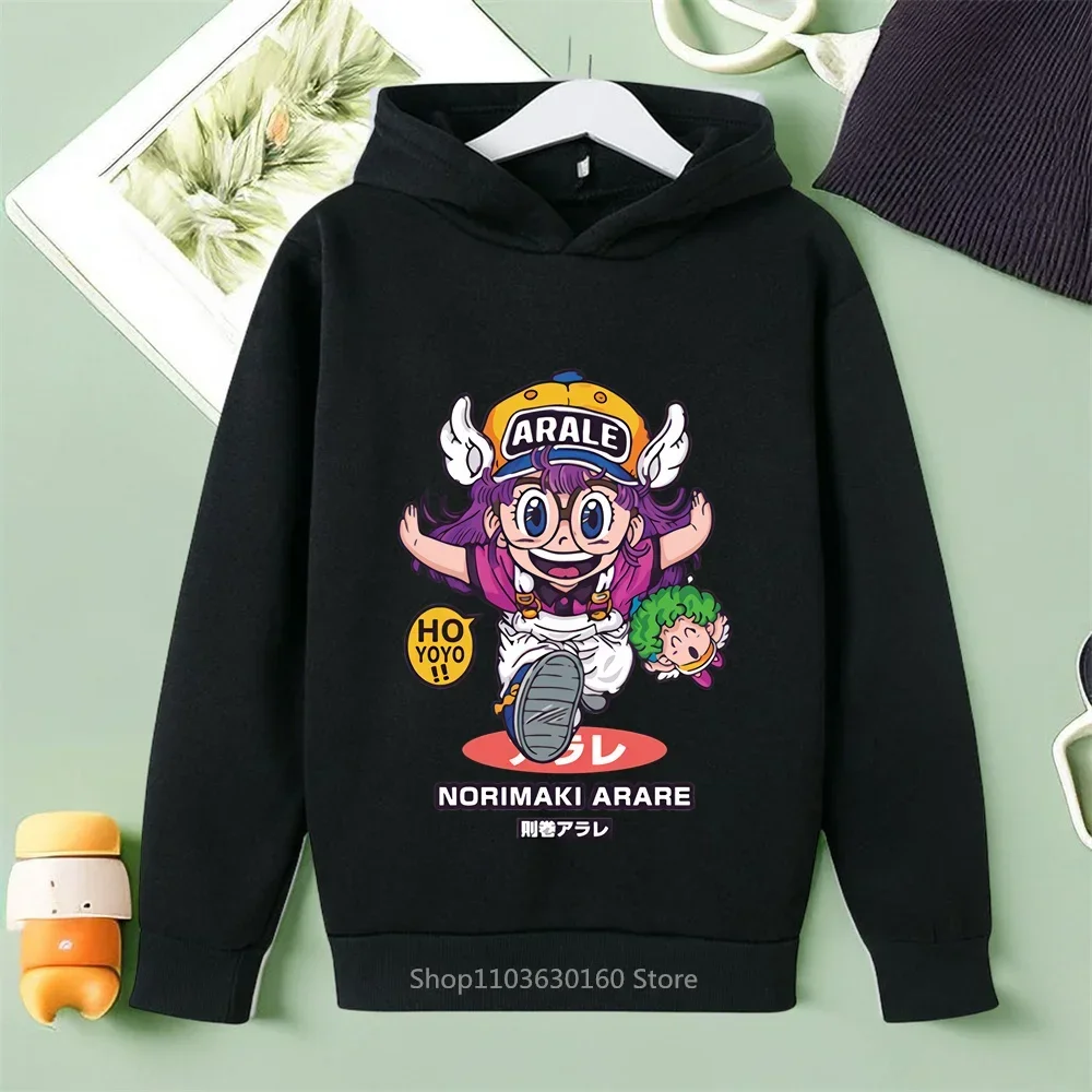 Embrace the New Hoodie Craze with Cute Arale Cartoon Print, a Unisex Cotton Casual Apparel Perfect for Kids\' Outdoor Play