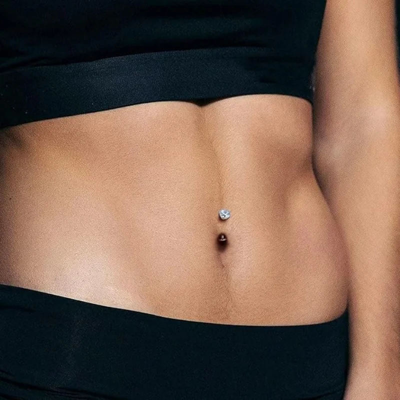 Women's 14G G23 Titanium Curved Belly Button Ring with White Zirconia