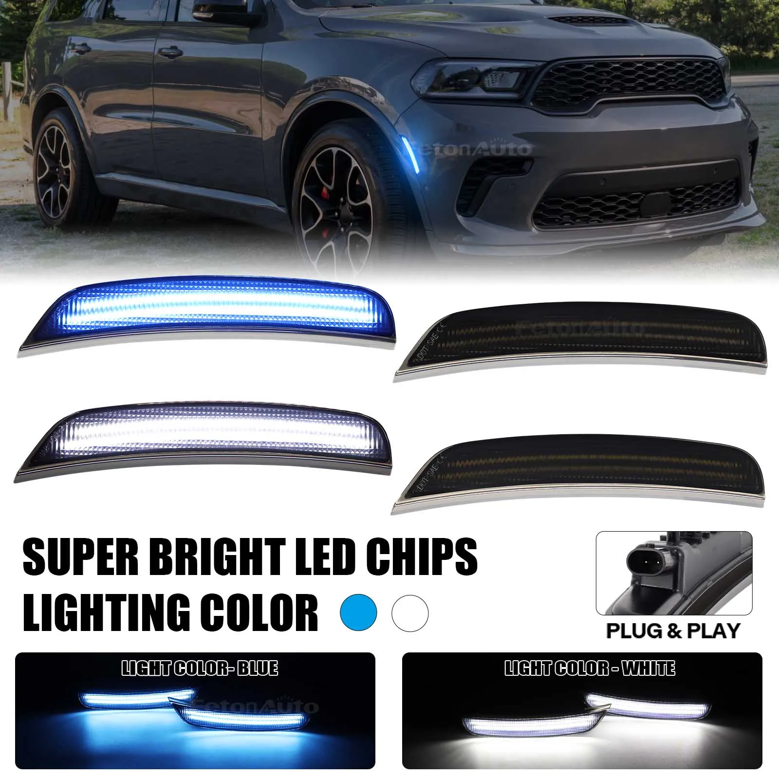 

Дымчатый Черный Динамический Белый ДЛЯ 2021-2025 DODGE DURANGO Передний Бампер Поворотники Боковой Габаритный Световой Индикатор Сигнала