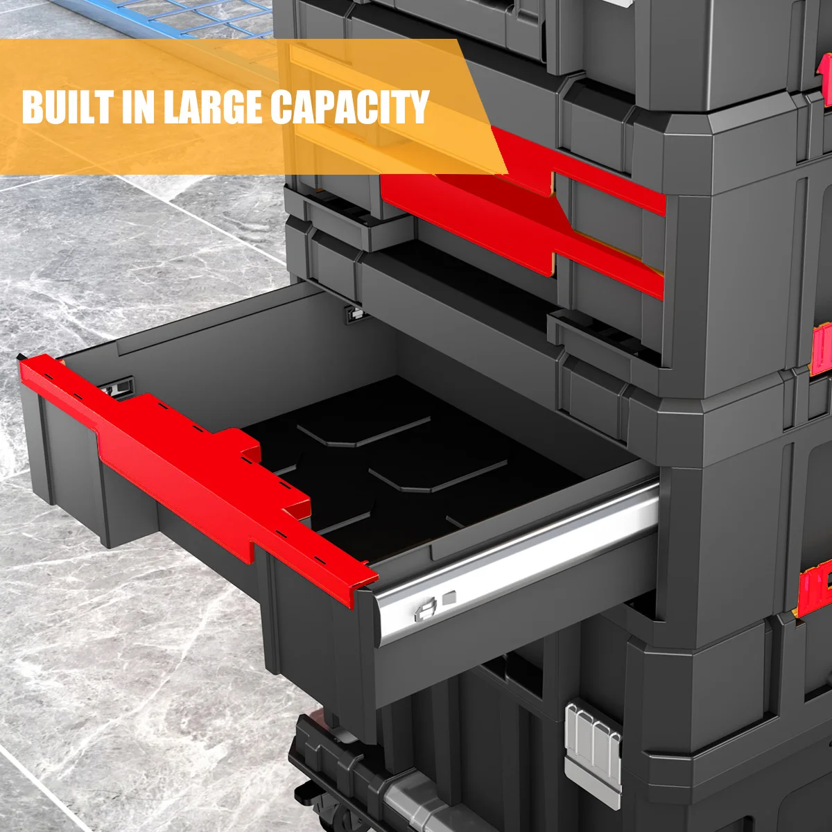 DELIXI ELECTRIC 5-Tier Stackable Rolling Tool Box with Wheels Modular Tool Organizer Box Storage Portable Tool Box with Drawers