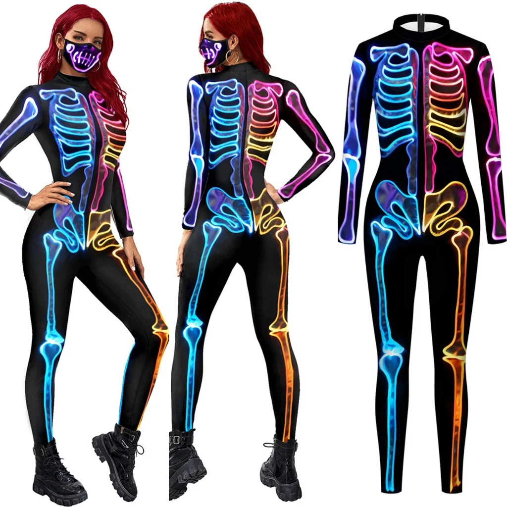 Women Men Human Body Muscle Skull 3D Printed Jumpsuit  Skeleton Halloween Cosplay Costume