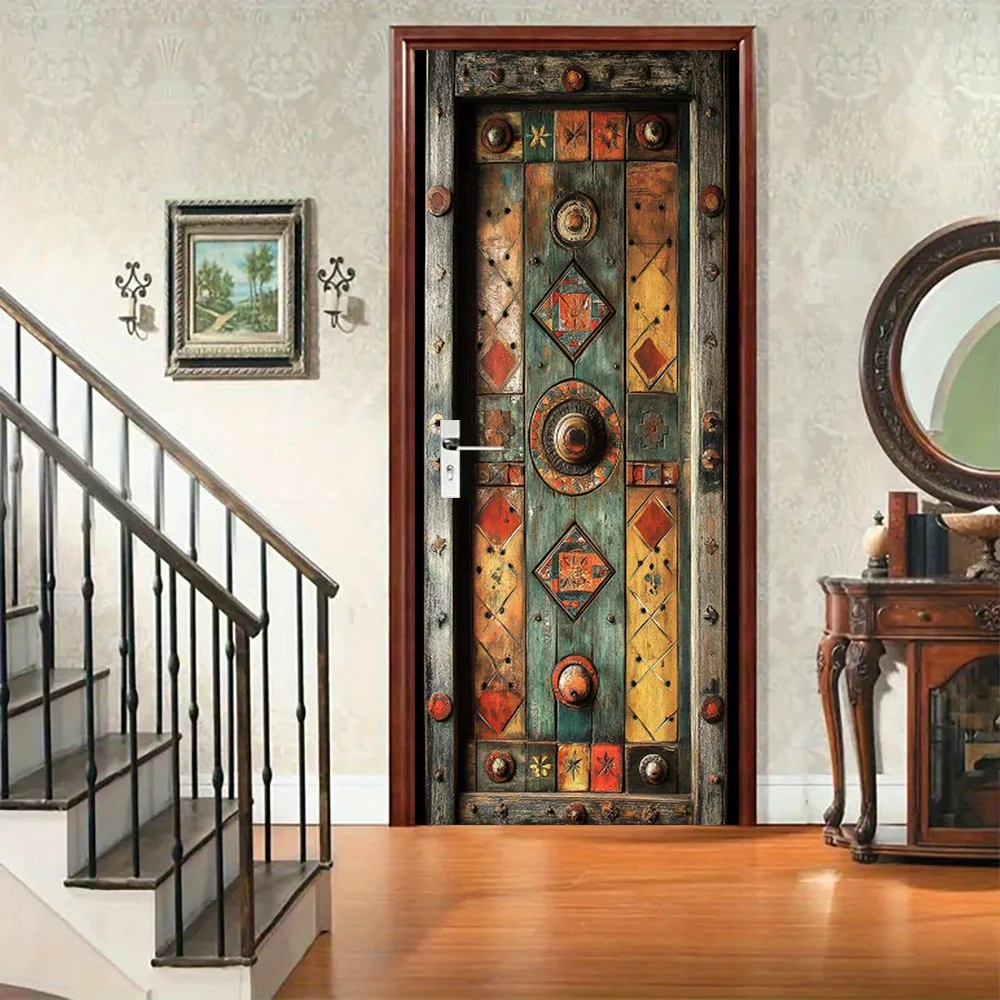 1 pair of modern multi-color tribal door stickers, abstract art self-adhesive door stickers, used for bedroom wall decoration