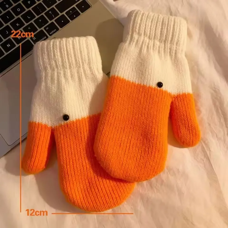 Lustige gestrickte Gänsewollhandschuhe für Herbst und Winter, süß mit dickem Samt zum Schutz vor Kälte und Wärme, doppellagige Handschuhe