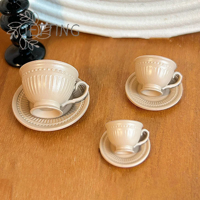 Hot 2PCS Small Luxury French Coffee Cup Plate Set Toy Dollhouse Mini Furniture Model DIY Accessories Miniature Scene Decoration
