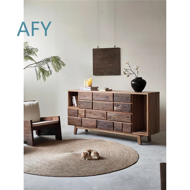 Wabi Sabi Style Wooden Sideboard Cabinet for Living Room TV Stand Storage Console Table for Rustic Home Decor Mid Century