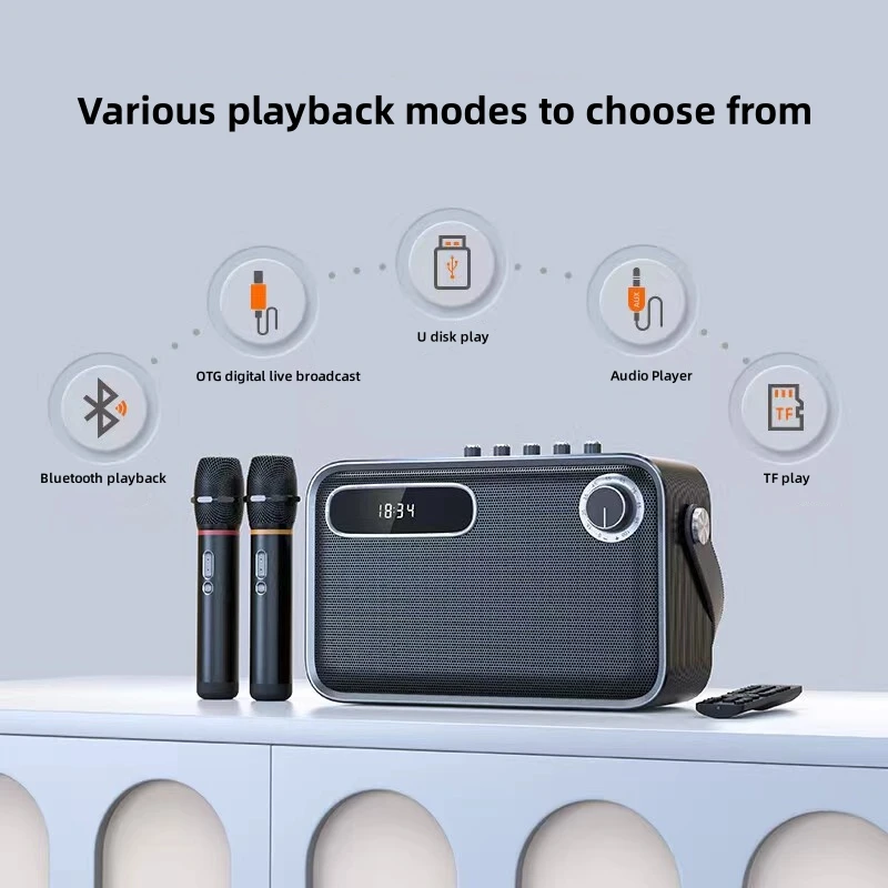 

KaraBass 12K BT Boombox Speaker 120W Powerful Outdoor Karaoke Home Sound Speaker With Double Wireless Microphones