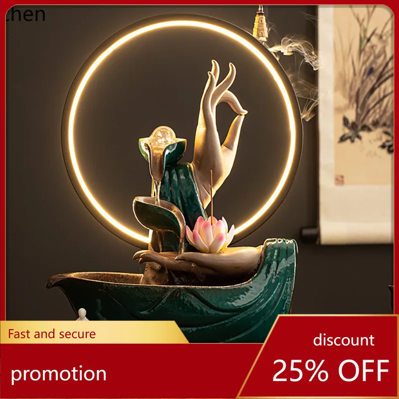 Cz circulating water fountain bring in wealth and treasure feng shui backflow incense burner ornaments buddha's hand
