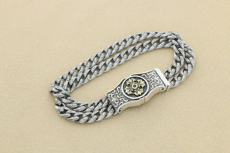 European and American hip-hop niche retro double-layer 925 silver boat anchor bracelet for men with high-end and handsome access