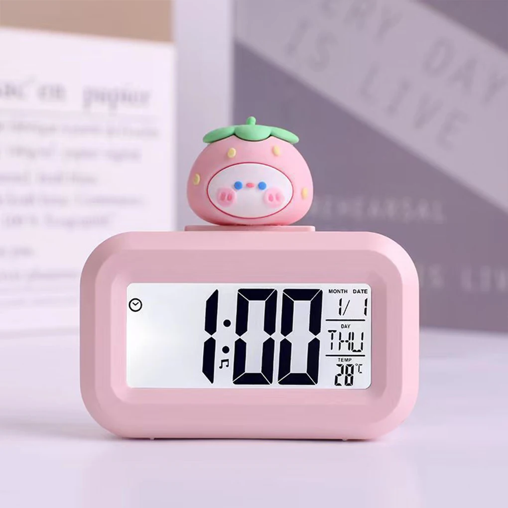 Cute Strawberry Digital Alarm Clock Mute Calendar Desktop Alaways On Table Clocks Temperature Electronic LED Clocks Table Clock