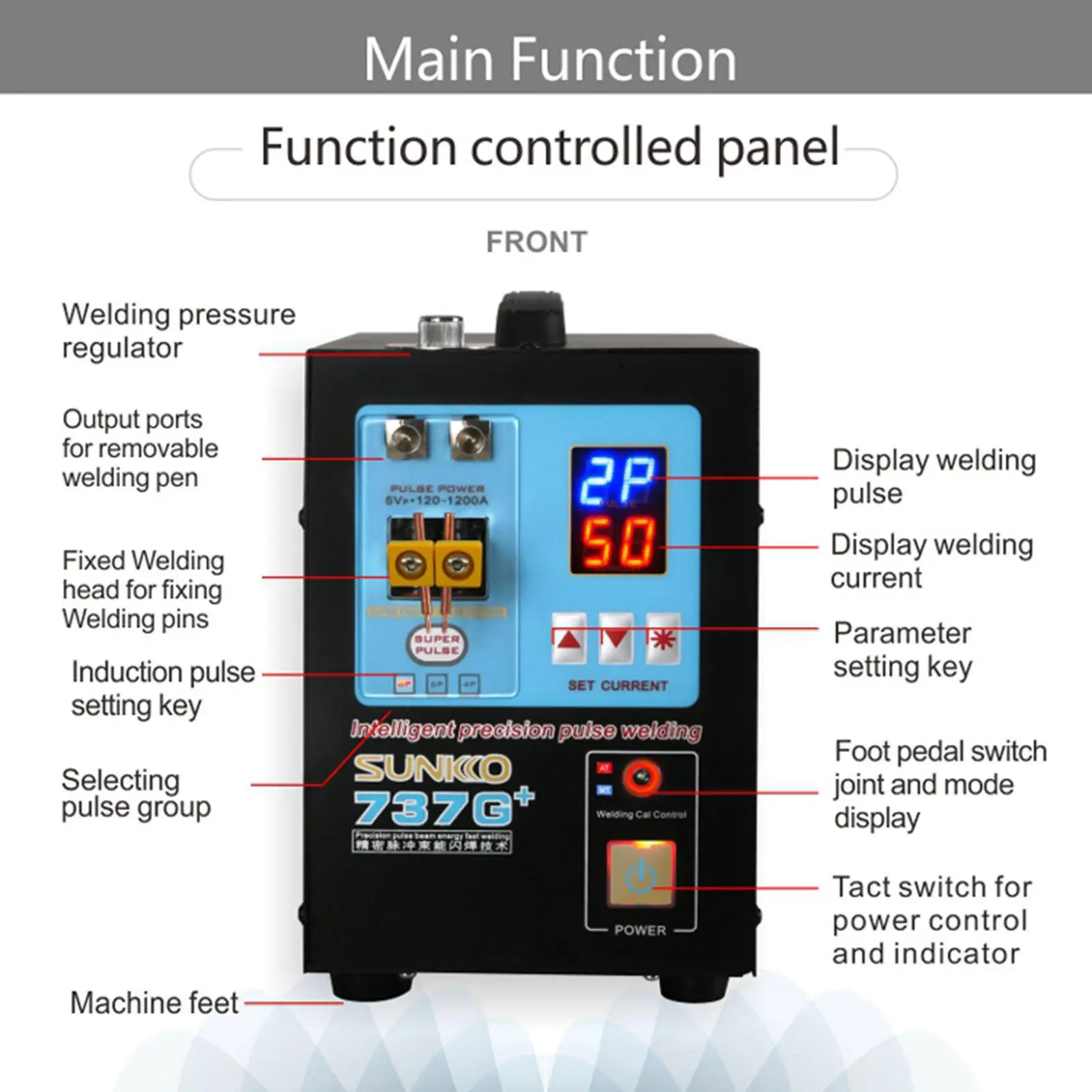 Accesorios para soldador por puntos, potencia instantánea de 1,5 kW, corriente de soldadura ajustable 00-99, dispositivo de soldadura con mango, pantalla Digital