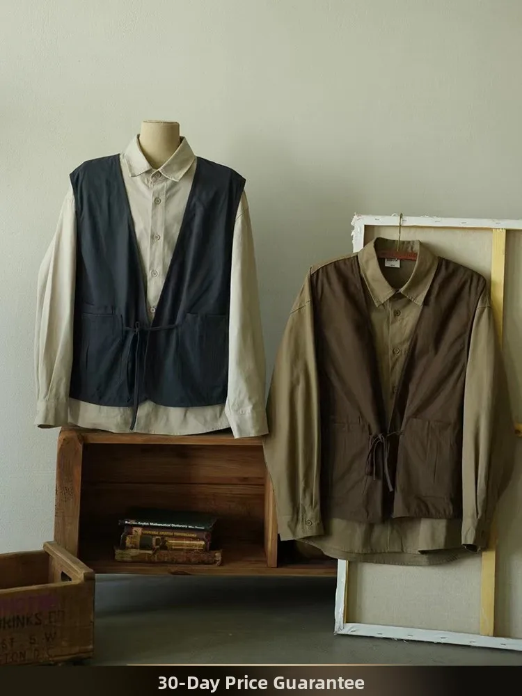 

NTED Retro Color Blo Work irt Men's Long Sve Loose Fit Youth Trend Cotton Autumn Outerwear Versatile Workwear Jaet