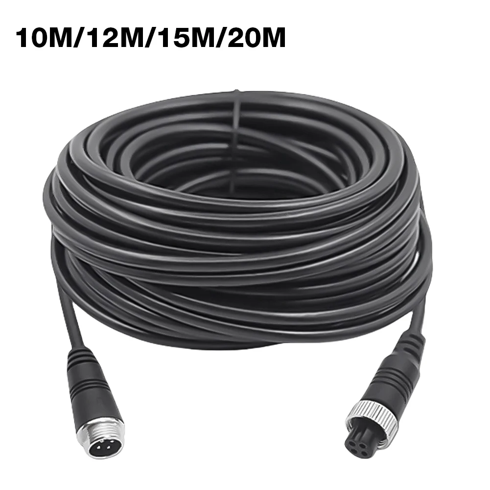 10M/12M/15M/20M Backup Camera Cable Shockproof 4 Pin Car Video Extension Cable for Car Camper Bus Van Truck Motorhome Trailer RV