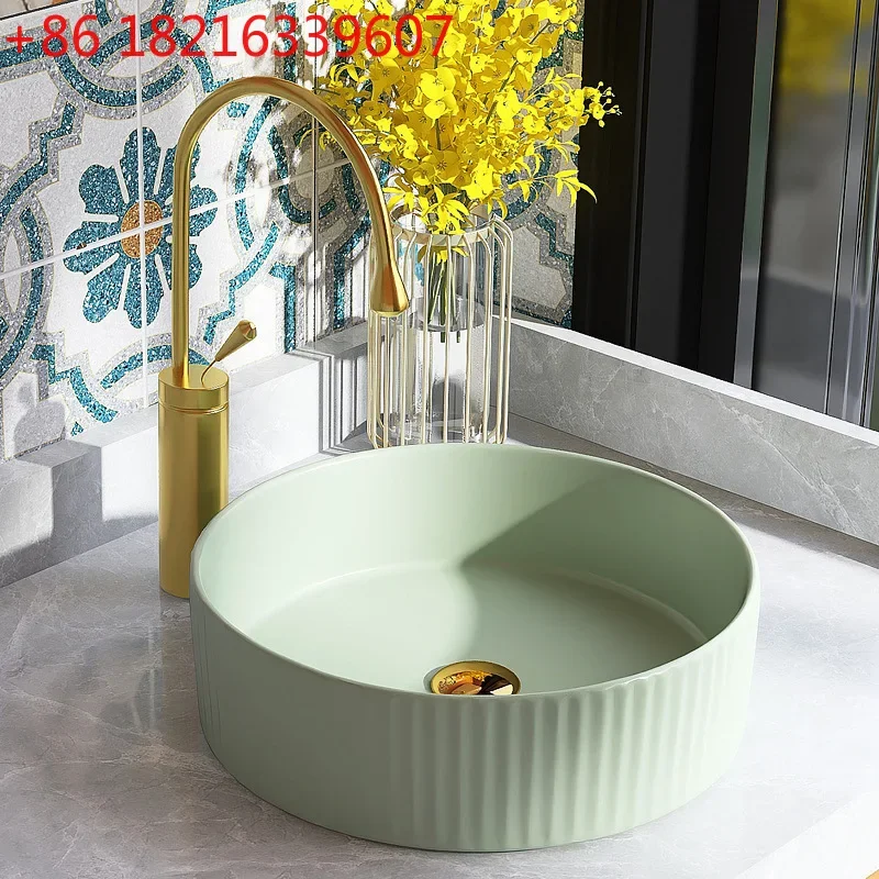 Household Balcony Small Size Ceramic Mini Small Creative Stripe Round Face Wash Table Single Basin