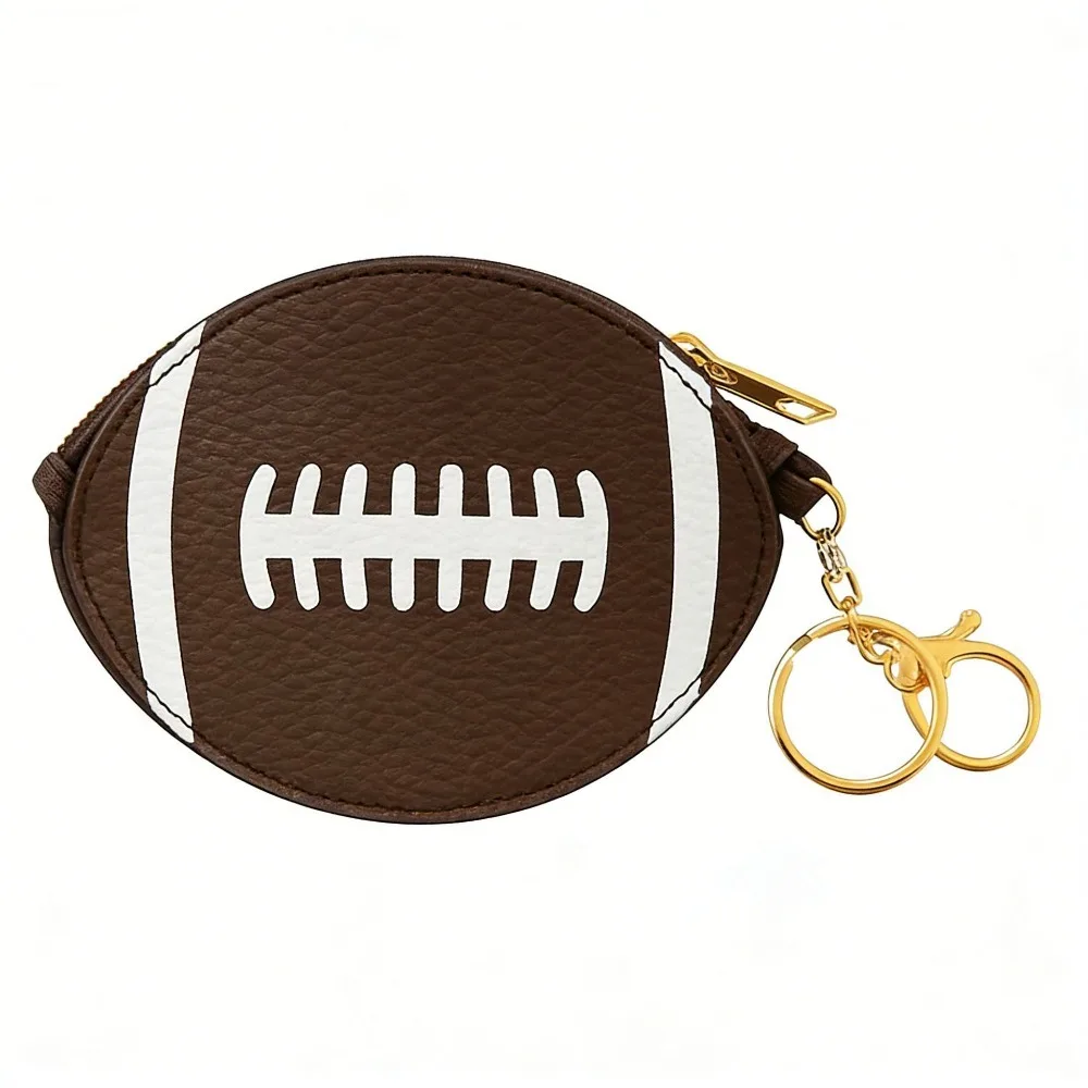 Creative PU Leather Sports Keychain Wallet Waterproof Ball Shaped Sporty Coin Purse Basketball Headphone Pouch Sports Activities