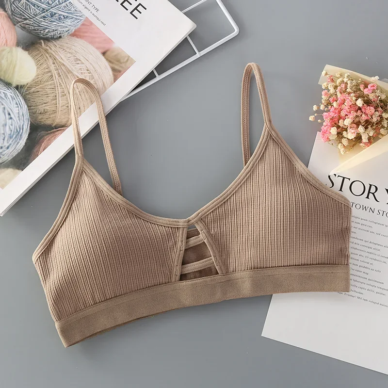 Women Thin Strap Bra Sexy Lingerie Seamless Hollow Out Soft Bras Wireless Small Size Slim Fit Bralette Comfortable Underwear