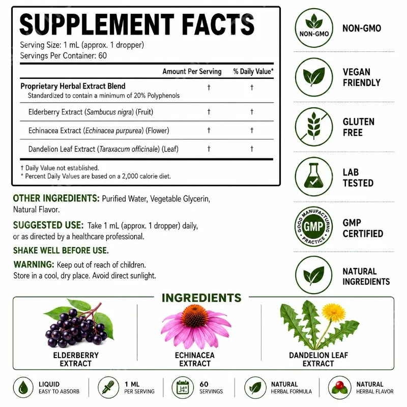 Googeer Lymphatic Support Drops Immune Support Herbal Blend with Elderberry Echinacea Dandelion Adults 60ML