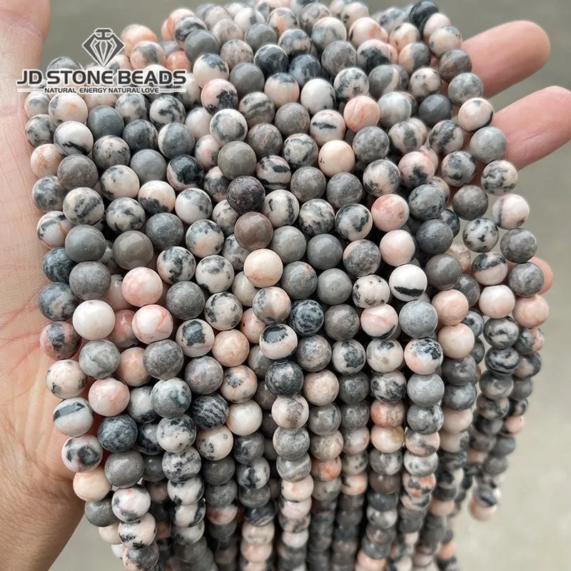 

Natural Pink Zebra Jasper Round Stone Beads Loose Beads 4 6 8 10 12mm for Jewelry Making Bracelet DIY Necklace Accessory 15''