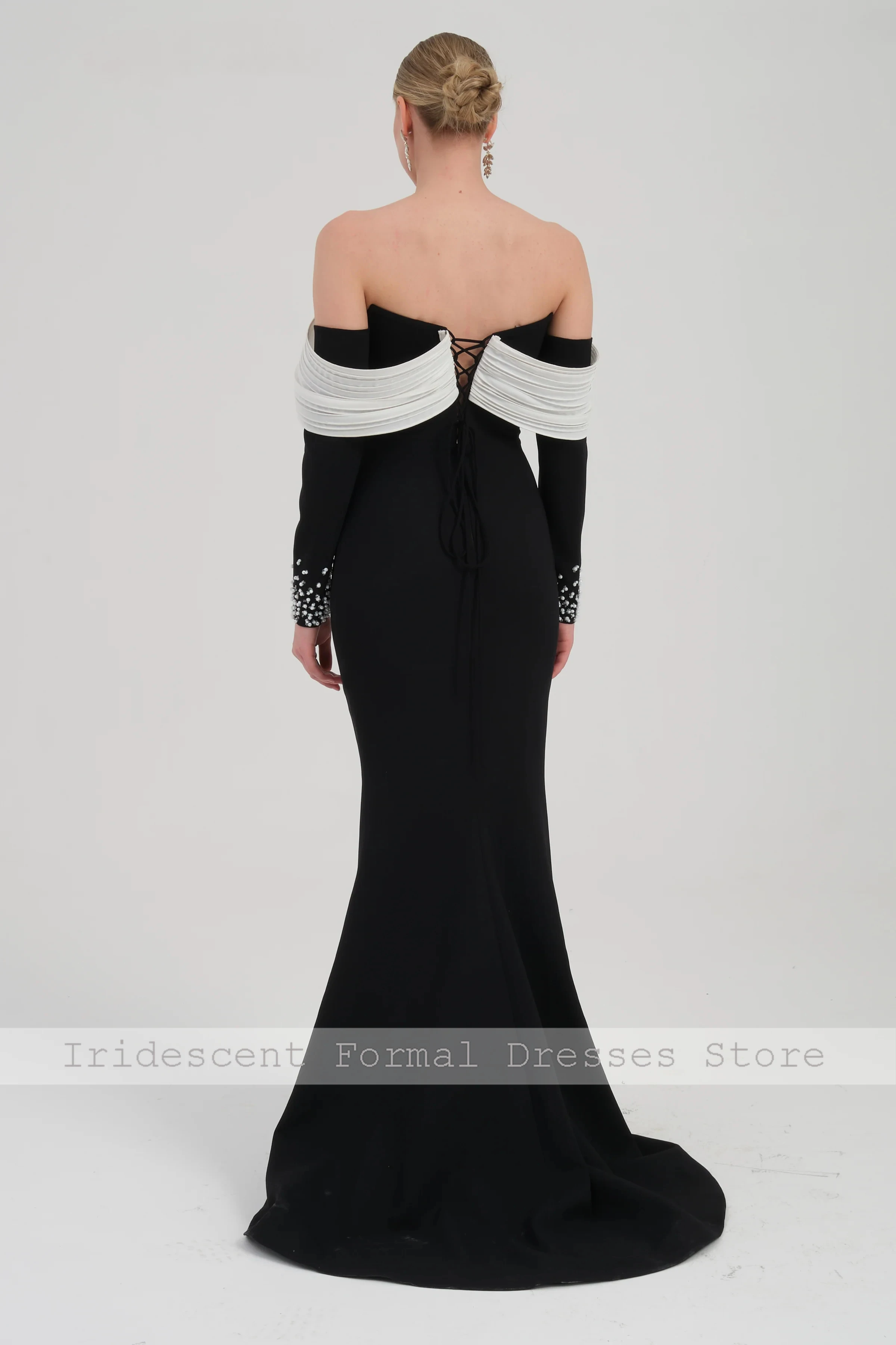 Vestidos de Noche sin tirantes personalizados con cuentas, vestido de fiesta de lujo con hombros descubiertos para mujer, vestidos de cóctel blancos y negros 2026