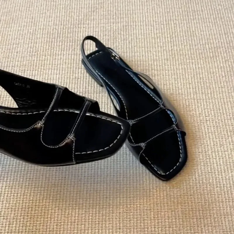 Women's Sheepskin Flat Bottom Open Toe Sandals Summer Outdoor Wear Simple Holiday Beach Sandals Roman Slippers