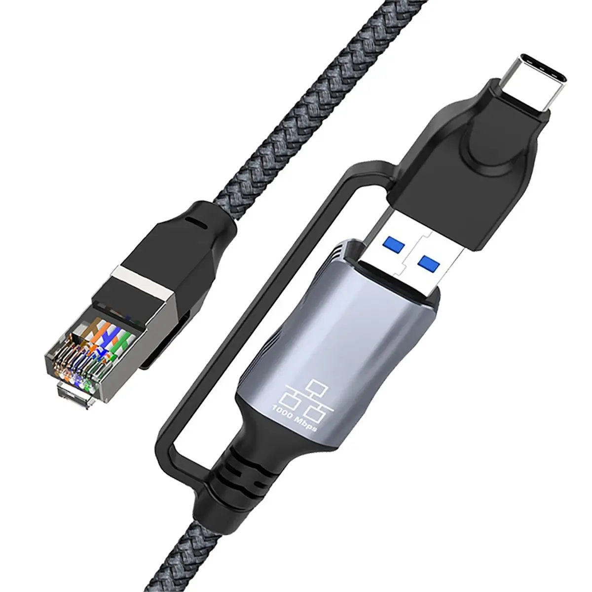 Homegood 2 in 1 USB A Type C to RJ45 Ethernet Adapter 1000Mbps Gigabit Network Cable USB C to RJ45 Gigabit LAN Network Cable
