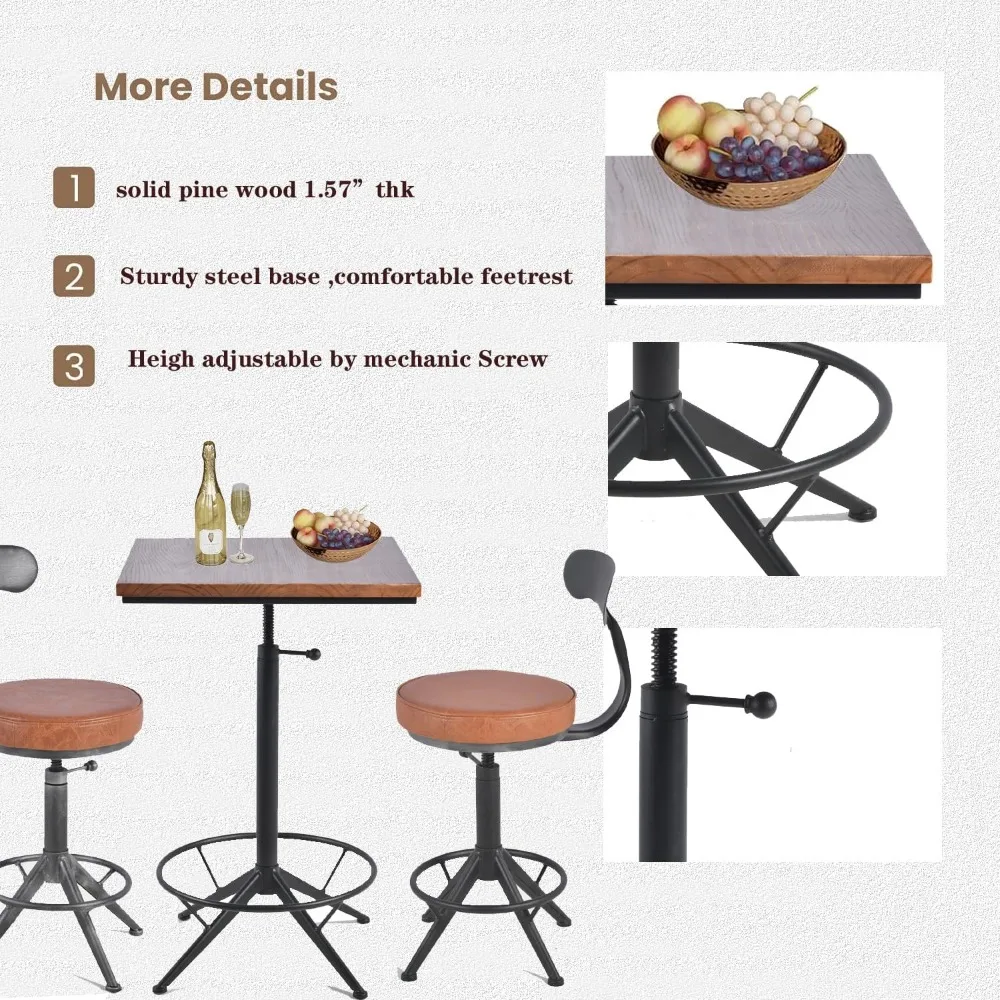 Bar Table 30.3-35.5inch Height Adjustable Small Bostro Table in Living Room Square Dinner Table for Kitchen Dining Ro