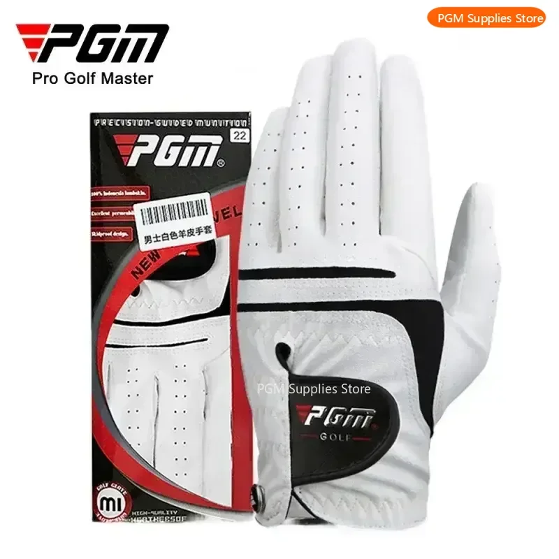 PGM  Men Golf Gloves White Breathable lambskin Sheepskin Genuine + PU Leather Gloves Left Hand Right Hand 1 piece with golf mark