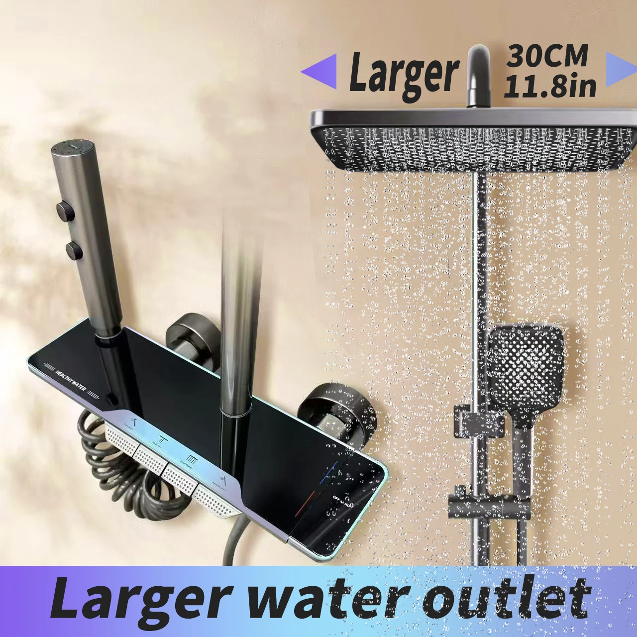

Shower Head Set with Constant Temperature and Pressure Display, Piano Key Design, Home Shower, Bathroom Shower Head