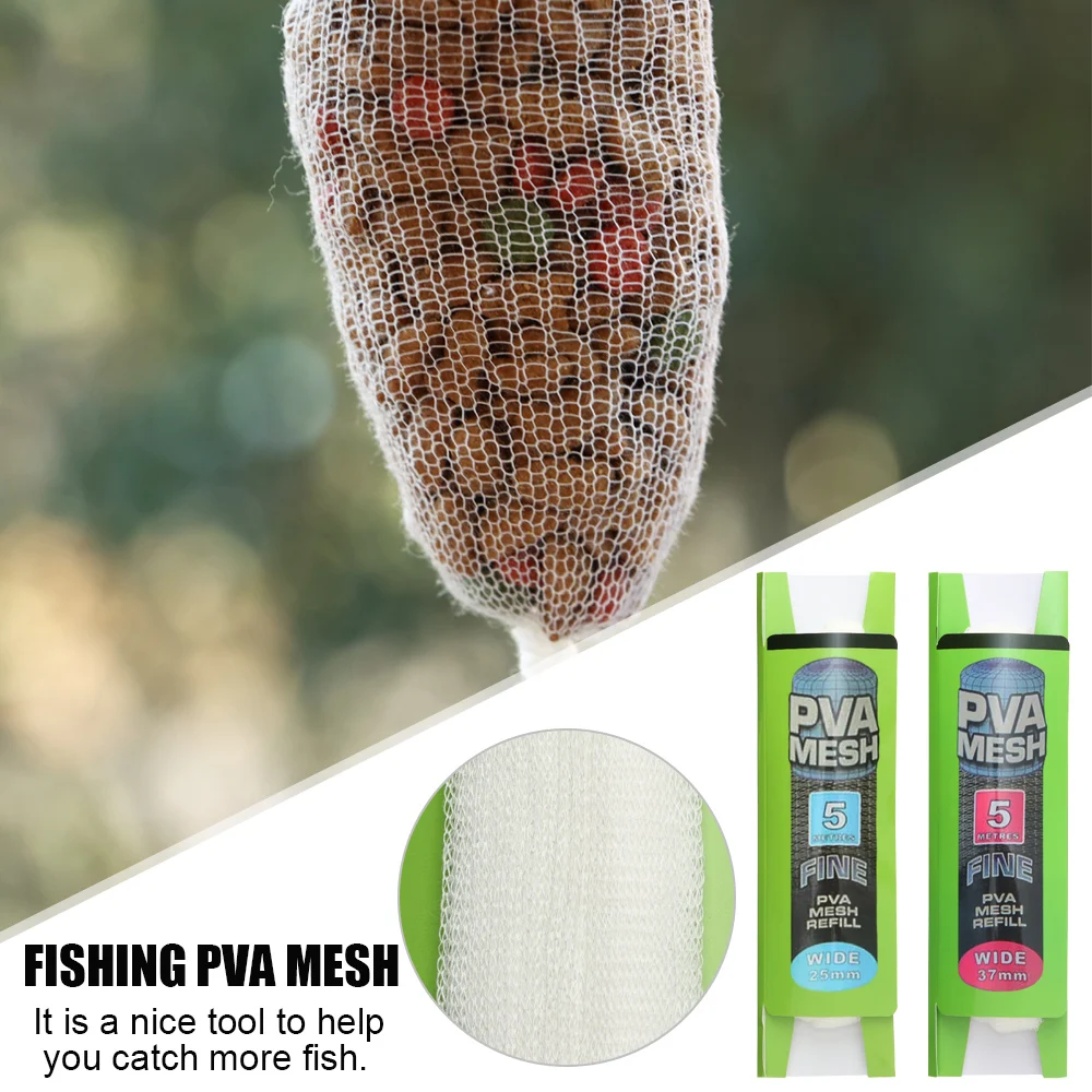 5M/20M PVA Soluble Mesh Refill Carp Fishing Feeder Fishing Lures Refill Rig Hook Bait Wrap Bags 25/37/44mm Bag Fishing Accessory