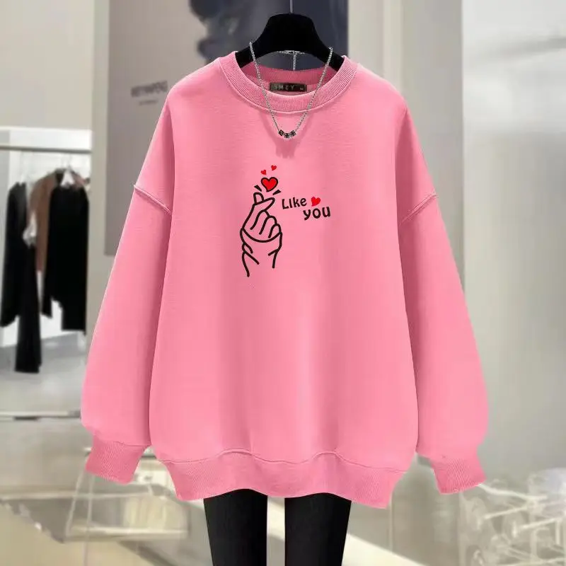 Autumn Winter Vintage Loose Casual Long Sleeve Hoodies Women Chic Letter Printed Pullovers Fashion O-neck Cotton Sweatshirt