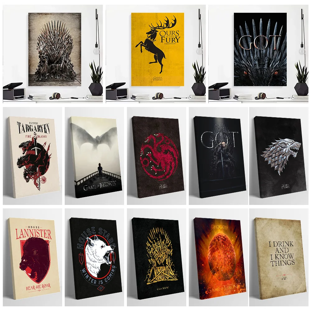 Popular TV Series (Game of T-Thrones) Posters Customizable Pictures Wall Art Canvas Painting for Interior Decoration Living Room