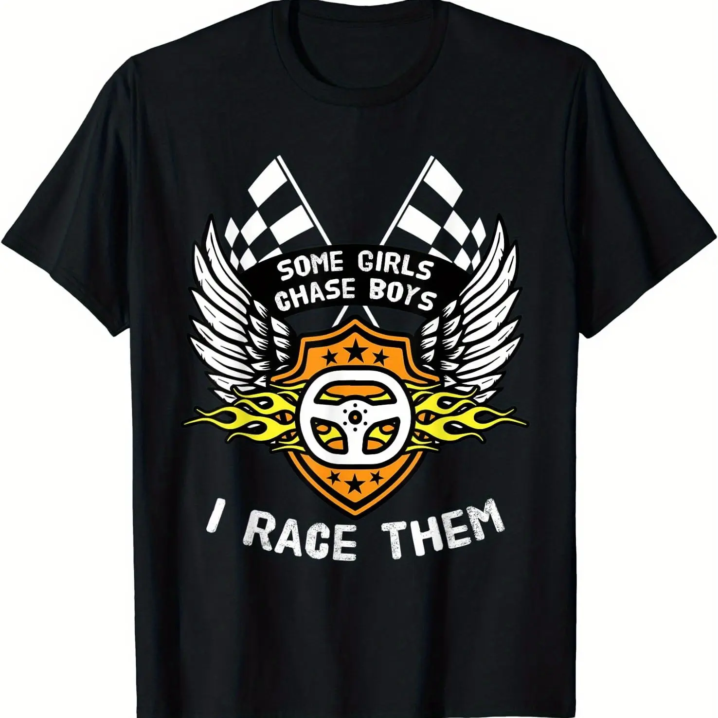 

Summer Comfort 100% Cotton Drag Motorsport T-Shirt Plaid Flag Men's Short Sleeves