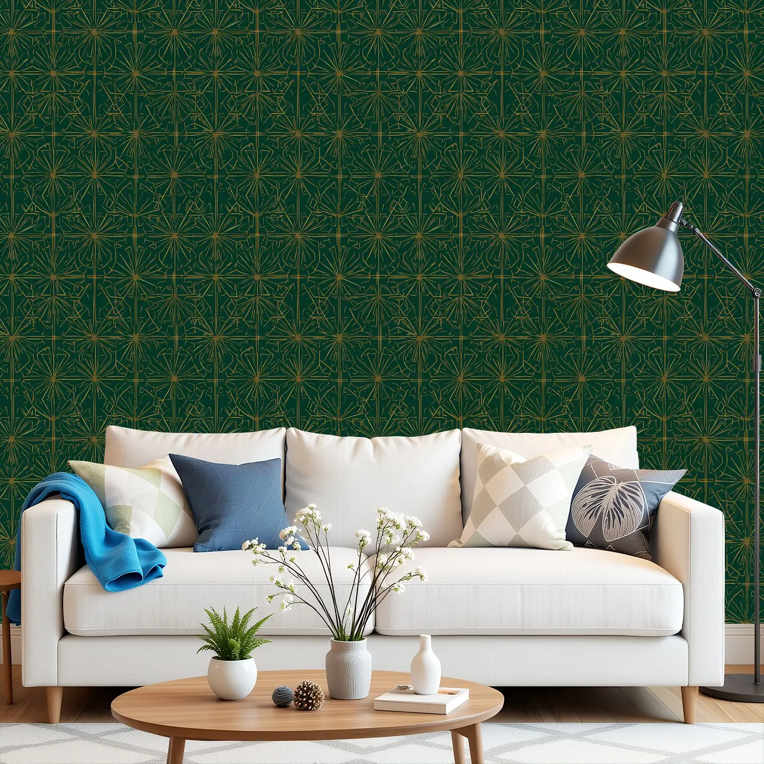 

Геометрические художественные золотисто-зеленые обои 22,83 "X 118" водонепроницаемые обои для гостиной/спальни/ванной комнаты ПВХ стикер на стену