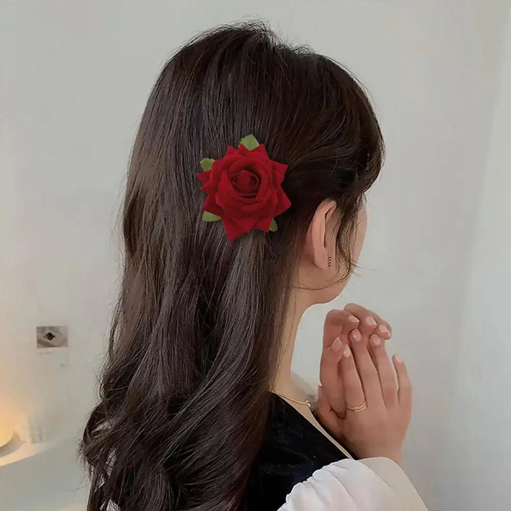 1pcs Red Retro Rose Flower Classy Elegant Fashionable Hairpin High-looking Flower Brooch Hair Brooch Accessories Fashinable