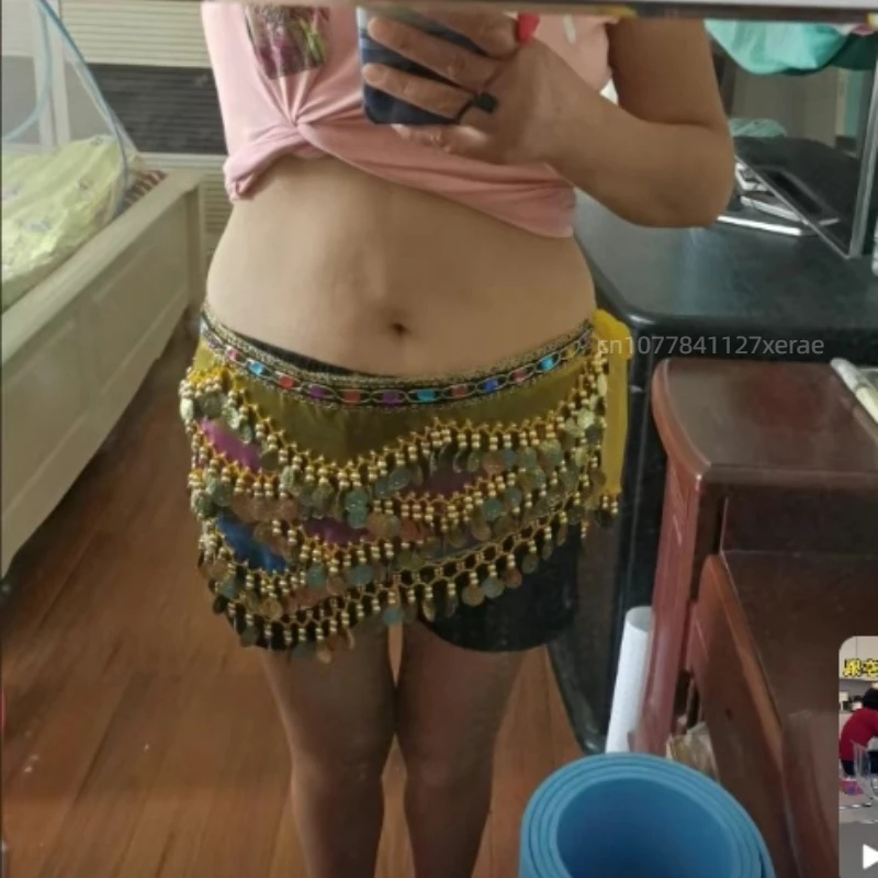 Цепочка на талию для танца живота, набедренный шарф для индийского танца на талии, восточный танец, утяжеленная и удлиненная поясная цепочка с золотыми монетами