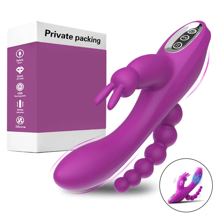 

3 In 1 Rabbit Vibrators G-Spot Stimulation Clitoris Massage Dildo Vibrator Anal Beads Sex Toys For Women Female Masturbator