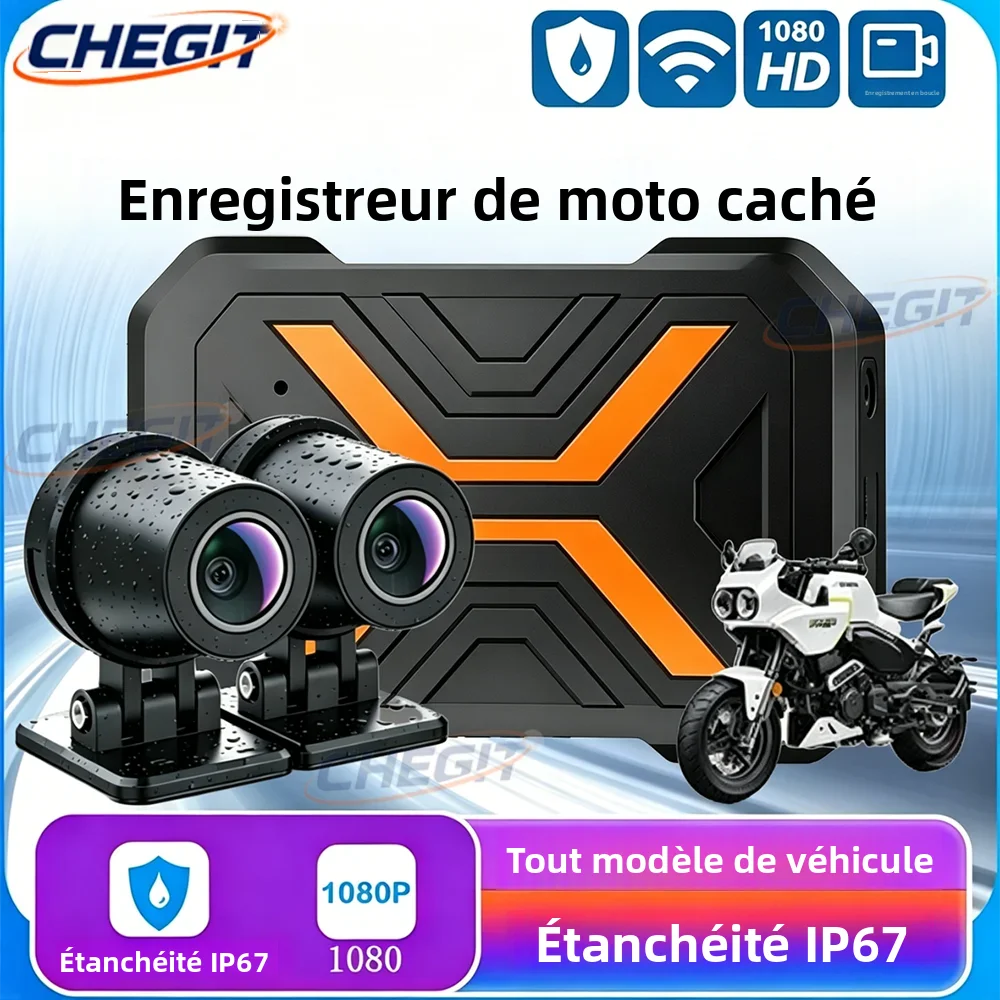 Caméra de tableau de bord pour moto 1080P à double objectif, étanche IP67, connexion WiFi, connexion téléphonique, EIS, anti-vibration intelligent, enregistreur de conduite sportive pour moto