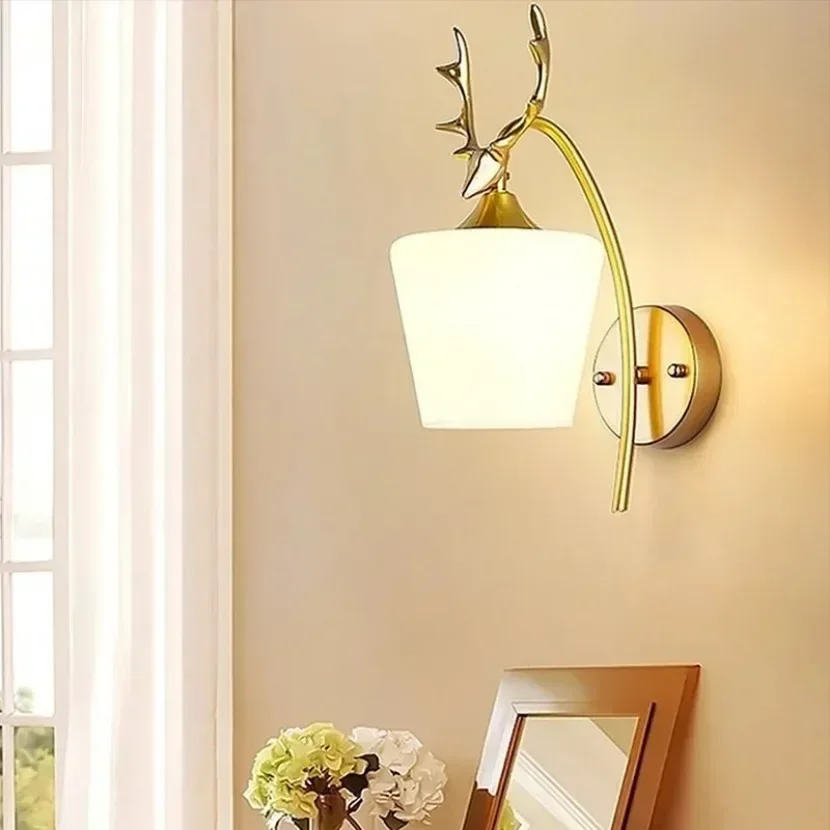 Nordic E27 LED Modern Creative Deer Head Iron Art Wall Lamp Living Room Bedroom Bedside Dining  Corridor Decorative Light