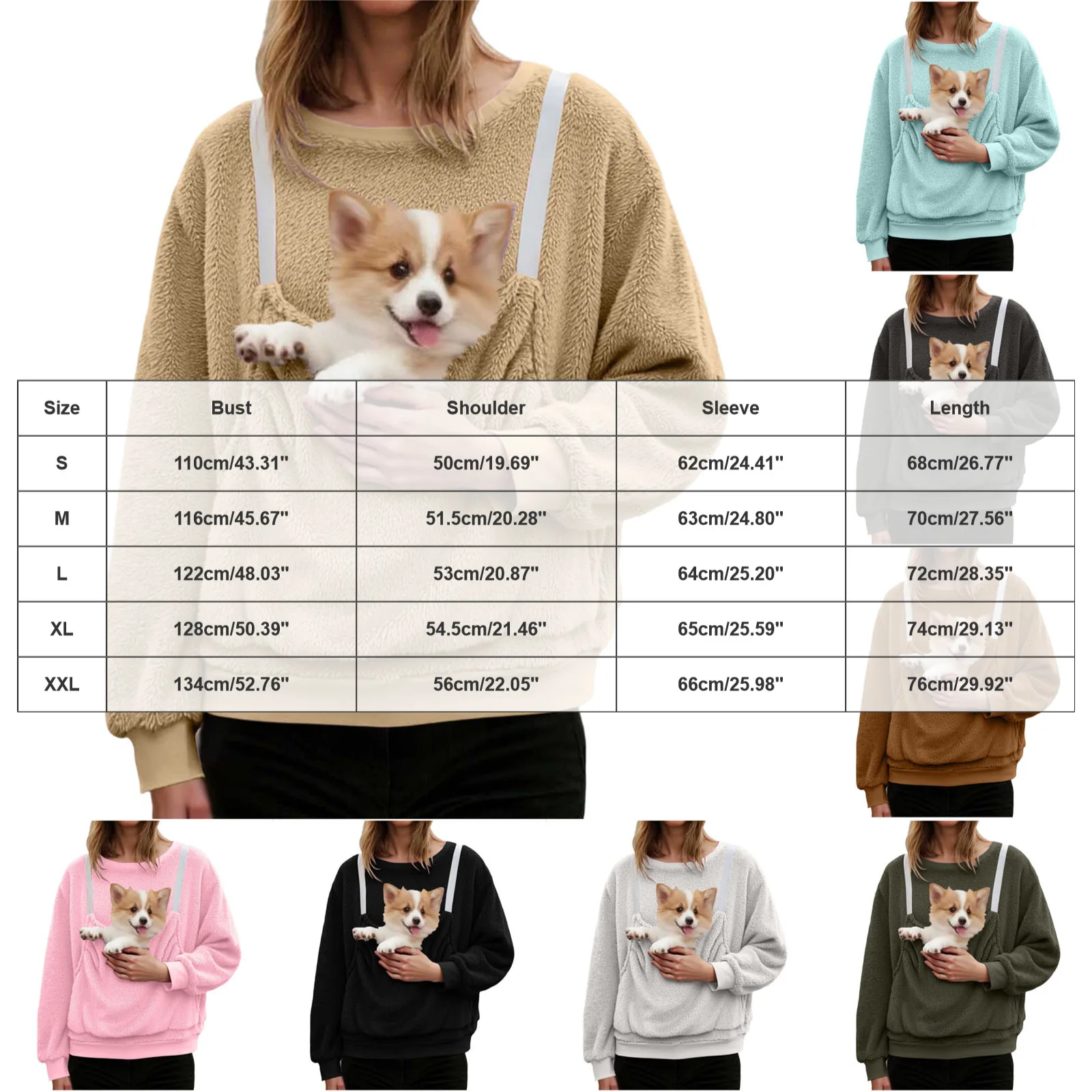 Women Fall And Winter Casual Plush Solid Color Pet Pocket Crew Neck Hoodless Sweatshirt Funny Jogging Suits Women Petite