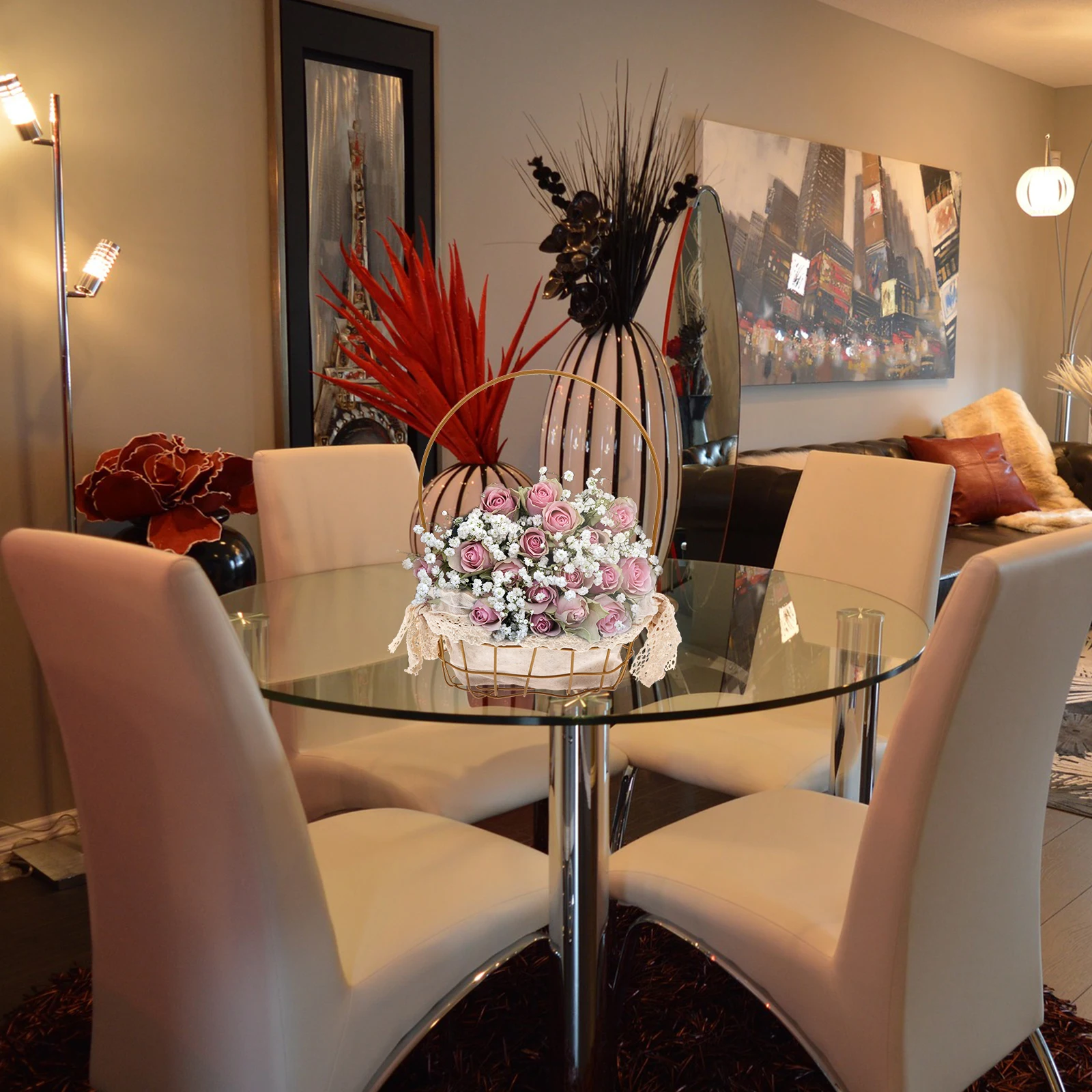 

Portable Handwoven Iron Cotton Basket Decorative Flower Gift Packing Storage Wedding Home Party Use Multi-Purpose Flower