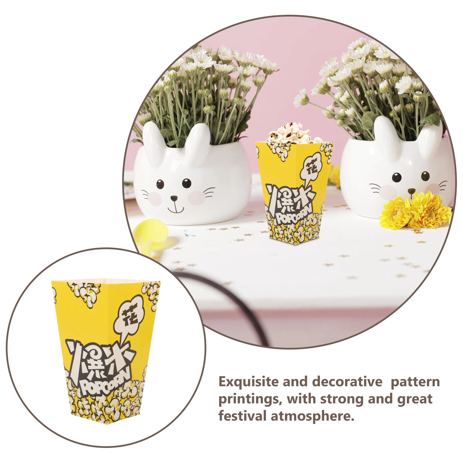 

100 Pcs Popcorn Boxes Paper Treat Boxes Yellow Packaging Party Favor Cartons Festive Decorative Pattern
