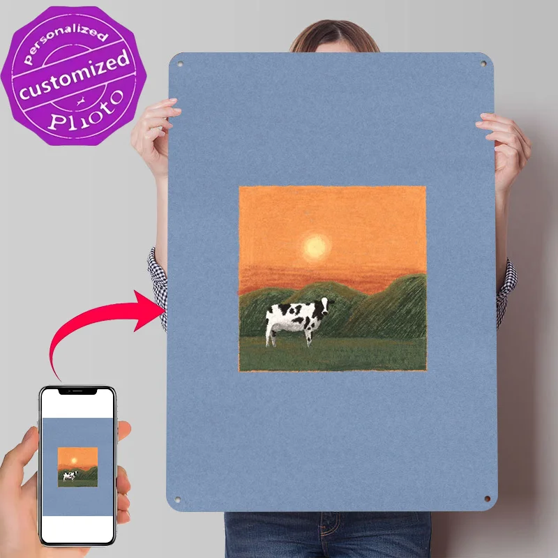 Lonely Cow 3D Texture Metal Poster Customized Wall Art Tin Sign Gift for Mancave Article Decoration Gaming Bathroom Decor Room