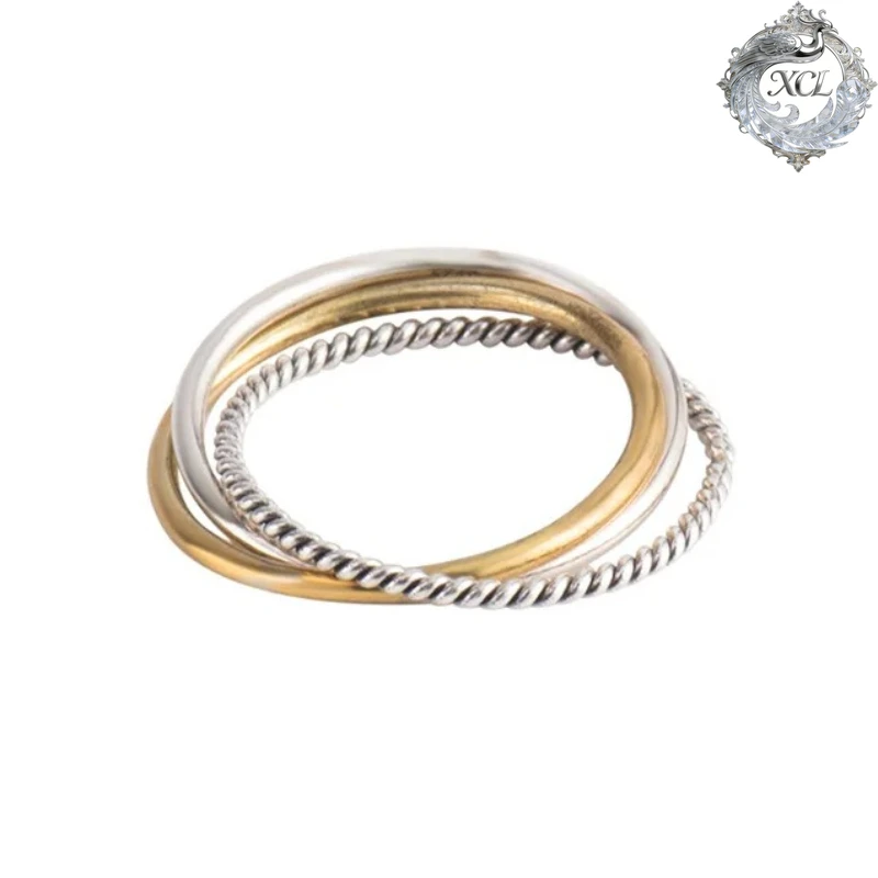 

Кольцо XCL из стерлингового серебра 925 пробы, трехслойное, витое – женское, с цветными вставками, из тайского серебра, для ношения в несколько слоев, модное трансграничное украшение