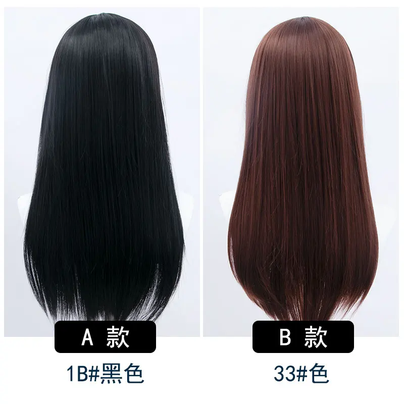 New Multicolor 60cm Long Hair HSIU Straight Hair Pink Gray White purple Black pink+Free brand hair net Multicolor Cosplay Wig