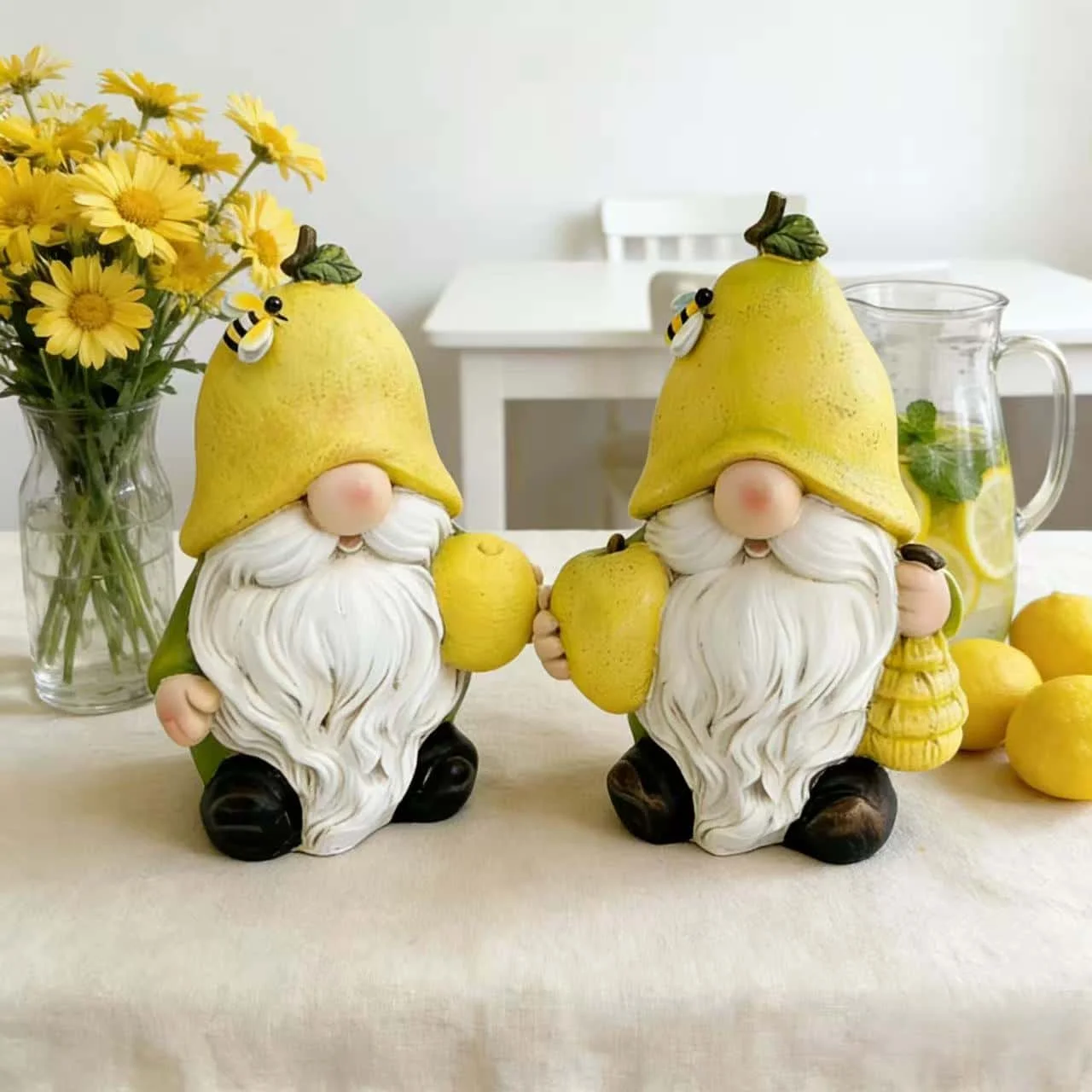 10-inch Lemon Gnome Figurine with White Beard Resin Desk And Garden Decor Cute Collectible Ornament for Home Decor