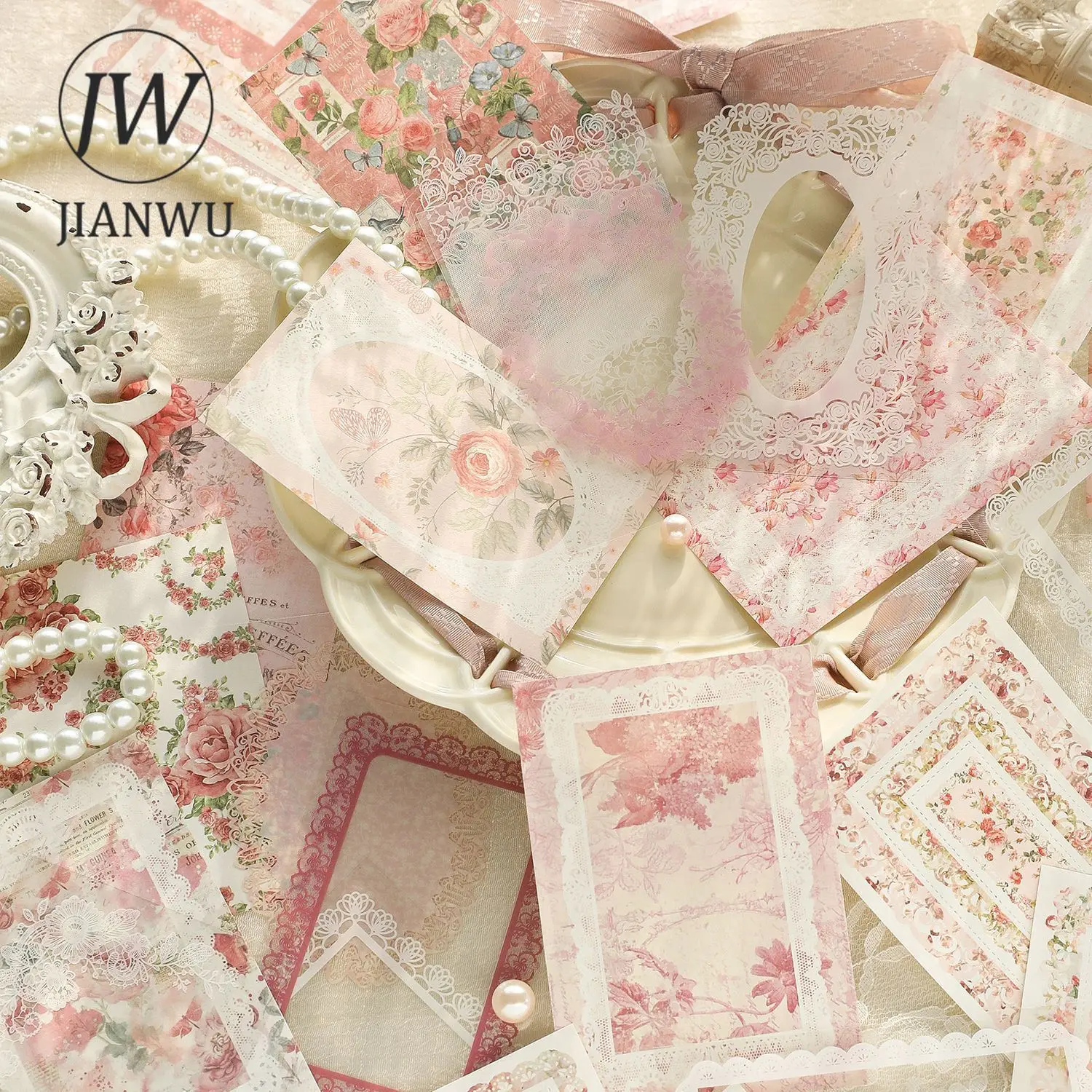 JIANWU 25 Sheets Lace Flower Island Series Vintage Lace Hollow Decor Material Paper Creative DIY Journal Collage Stationery