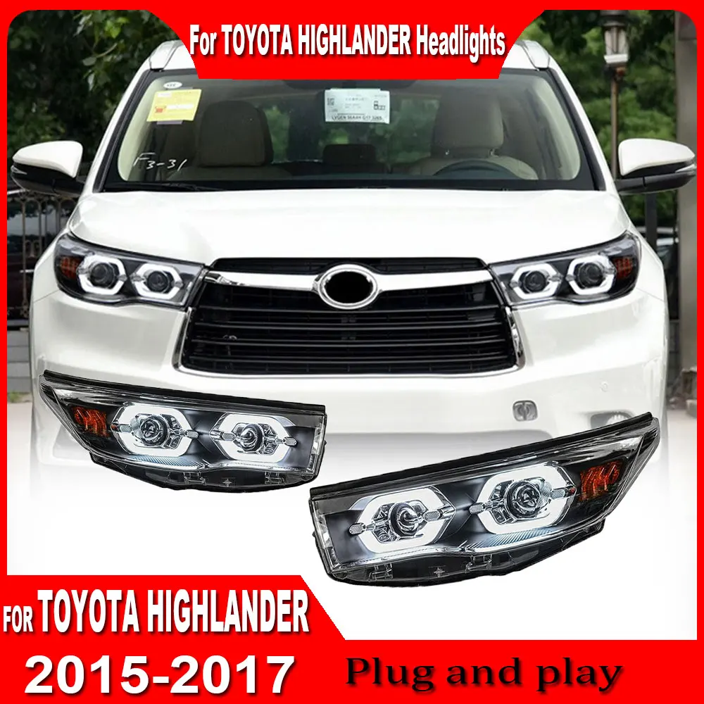 Car Headlights For Toyota Highlander 2015 2016 2017 Upgraded Headlights Dynamic Turn Signal Brake Lamp Brake DRL Car Accessories