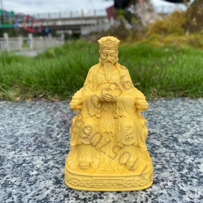 Hand-Carved Boxwood Queen Mother & Jade Emperor Statue - 3.9