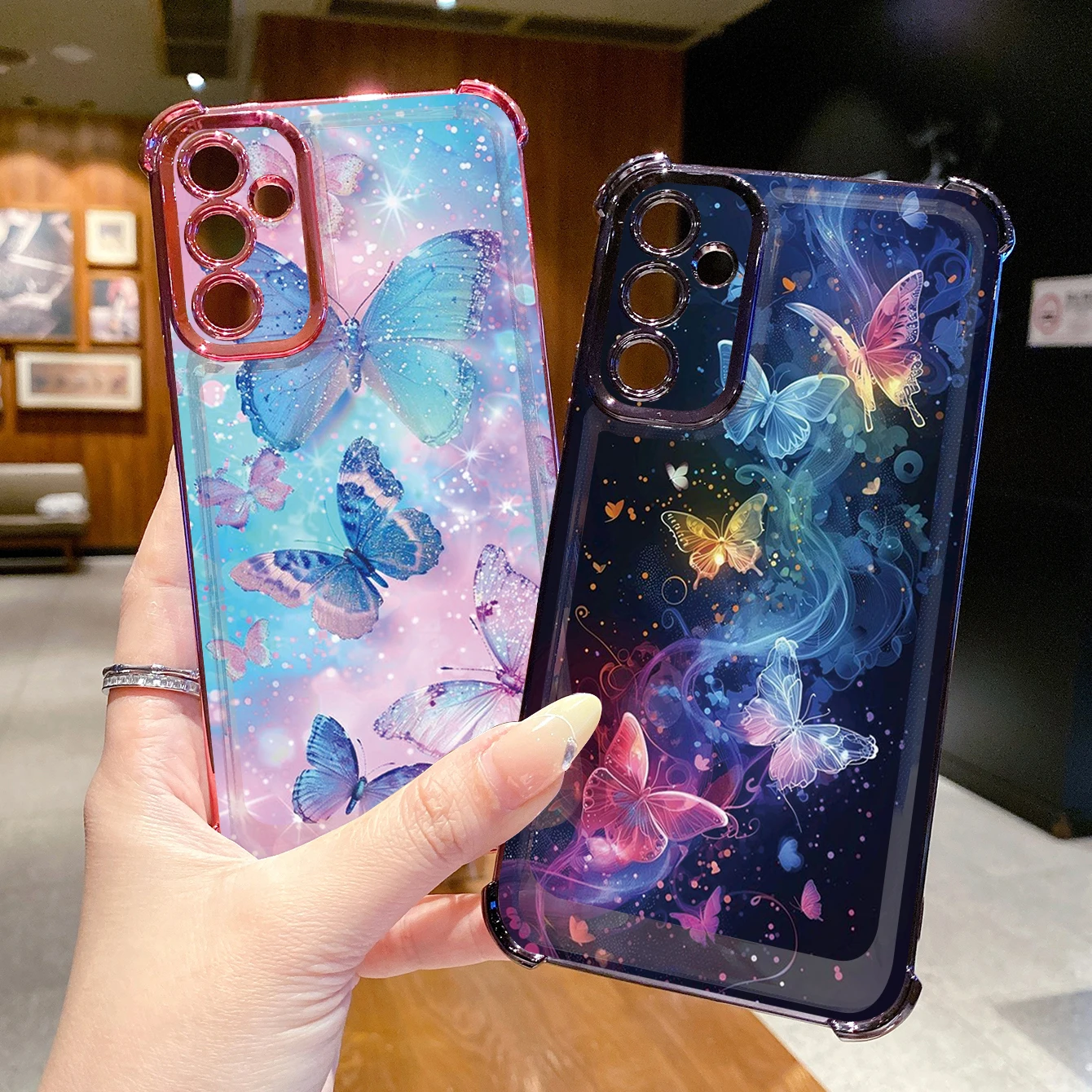 for Samsung Galaxy A15 A05 A35 A55 A14 A34 A33 A53 A73 A32 A56 A36 A06 A16 Luxury Butterfly Clear Plating Case Anti Drop Cover